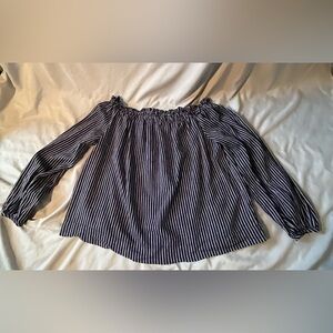 A New Day Navy and White Off-Shoulder Striped Blouse